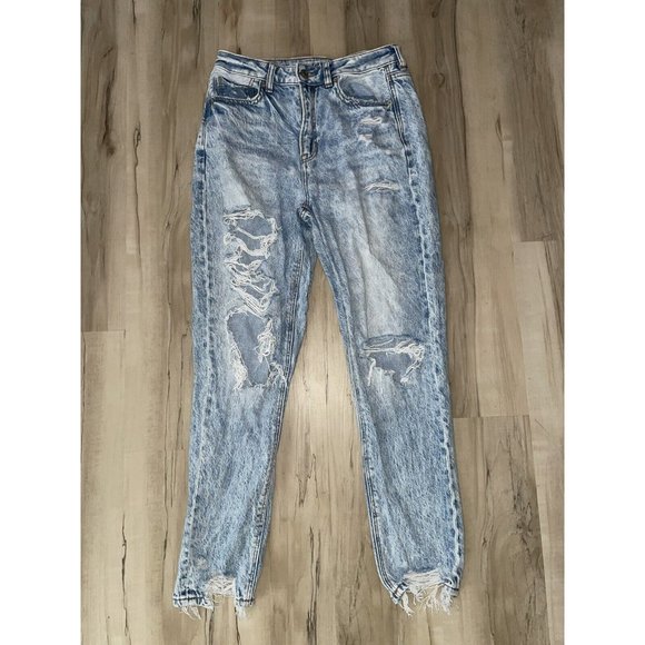 American Eagle Comfort Stretch Waistband Distressed Acid Mom Jeans Women’s 6 - Picture 1 of 4
